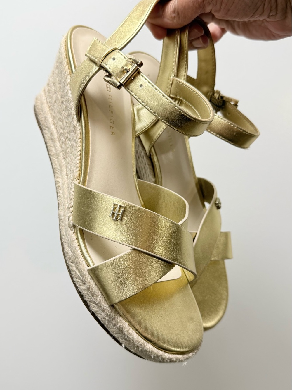 Tommy Hilfiger Metallic Gold Espadrille Wedge Sandals
